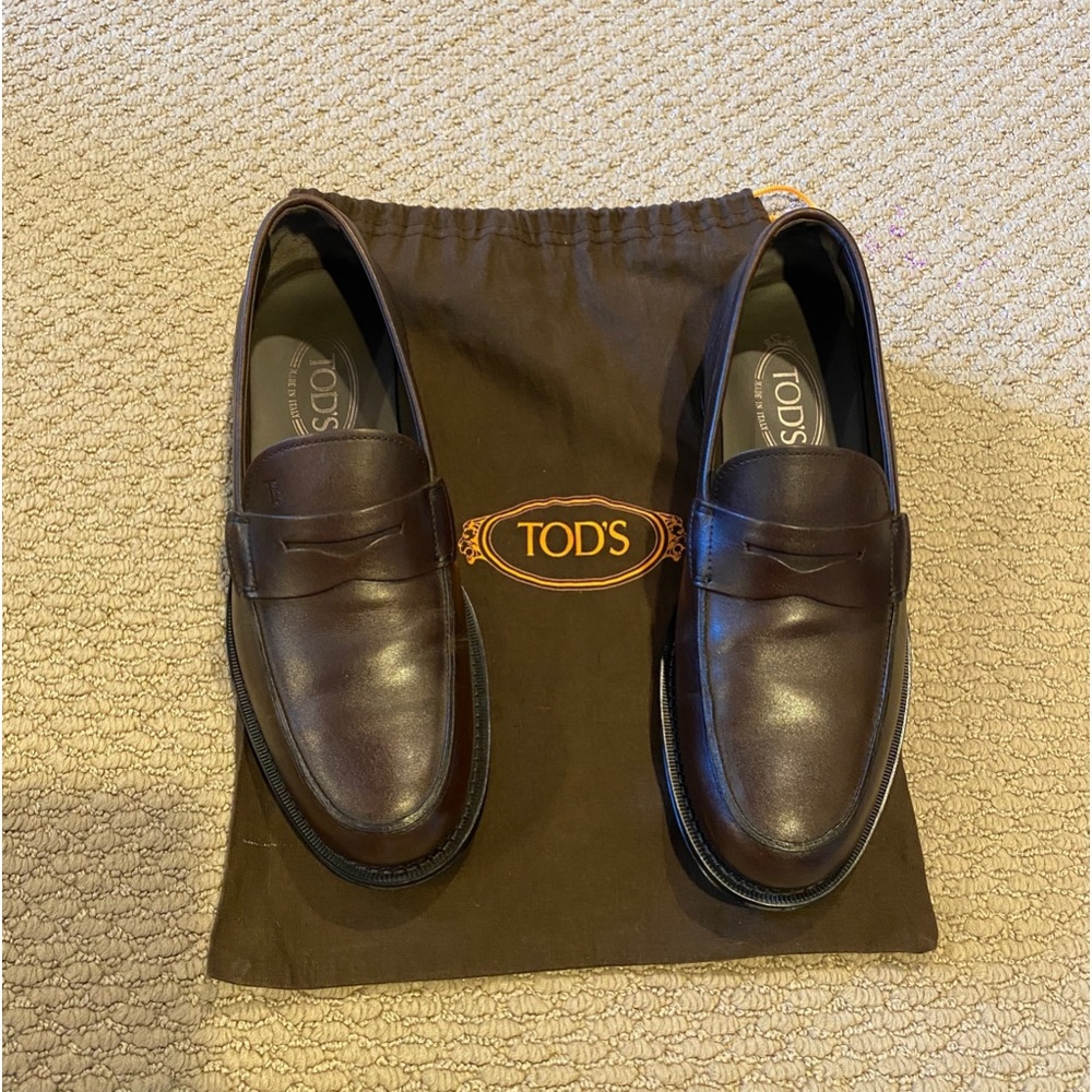 Tod's Classic Leather Penny Loafers Men's Dark Brown Slip-on UK7/US8